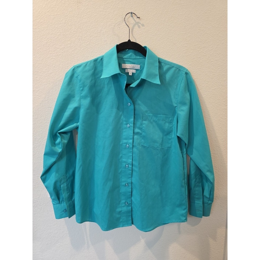 Foxcroft Appleseeds Wrinkle Free Shirt 6P Green Blue Button Down Classic Office
